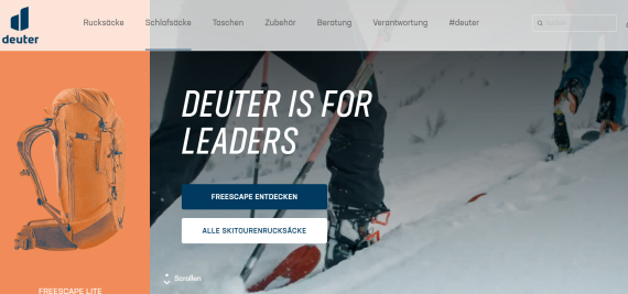 Startseite des Deuter Online Shops