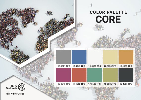 ISPO Textrends Core Palette de couleurs pour l'automne/hiver 2025/26.