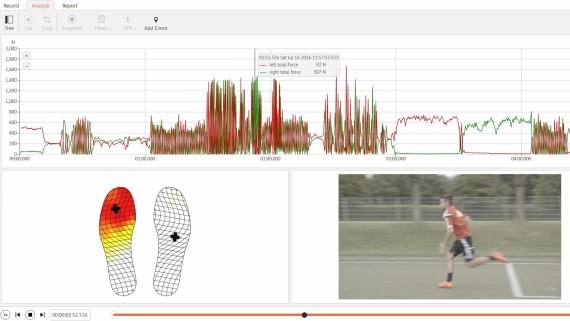 So analysiert die Sensorsohle von Moticon die Bewegung des Sportlers.