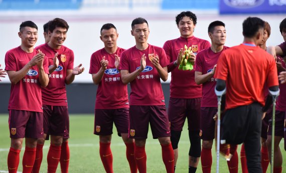 China's football champion team from Guangzhou Evergrande training.