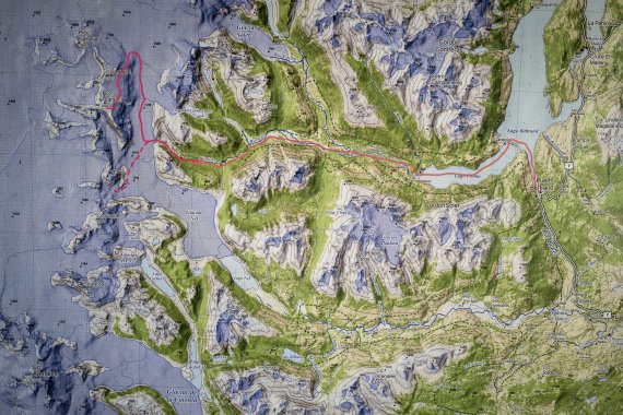 Die Route der Vierergruppe durch Patagonien auf der Karte