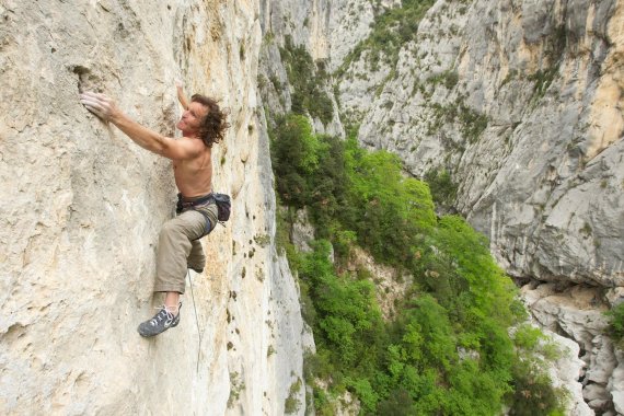 On the road across the world: Here, Stefan Glowacz climbs France’s Gorges Du Verdon.