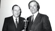 In 1985, Austria's probably most famous ski racer Toni Sailer (*1935 † August 24, 2009) received an ISPO trophy. Toni Sailer (r.) was not only the winner of three Olympic gold medals, won at the 1956 Winter Olympics in Cortina D'Ampezzo, and seven world championship titles, but also an actor and singer. The premium sports brand Toni Sailer, founded in 2004, is named after him.