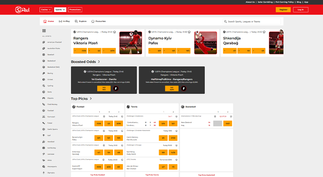Sports betting on the 32Red website