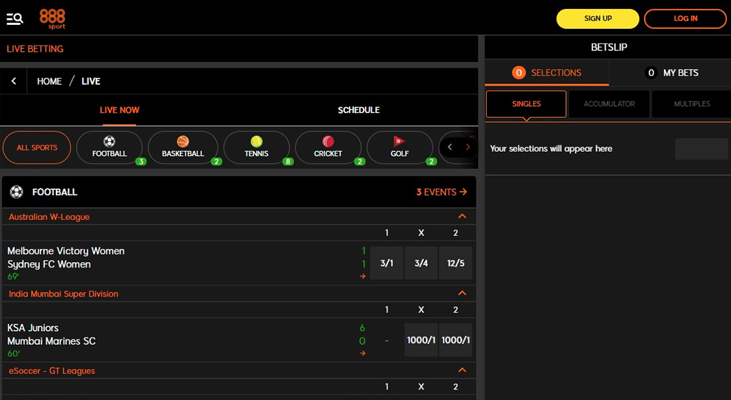  In-play Betting on the 888sport website