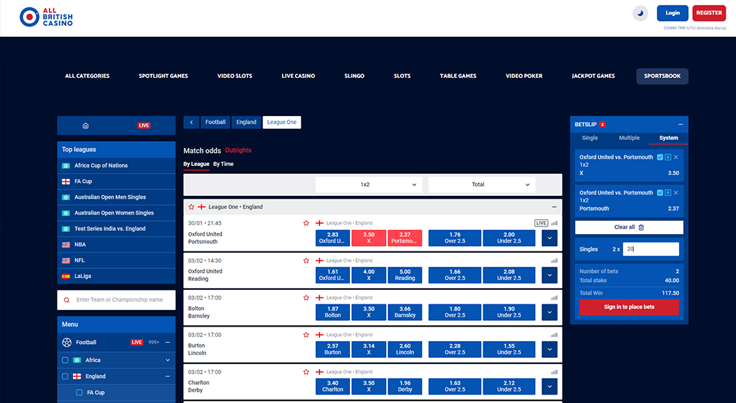  In-play Betting on the All British Sports website