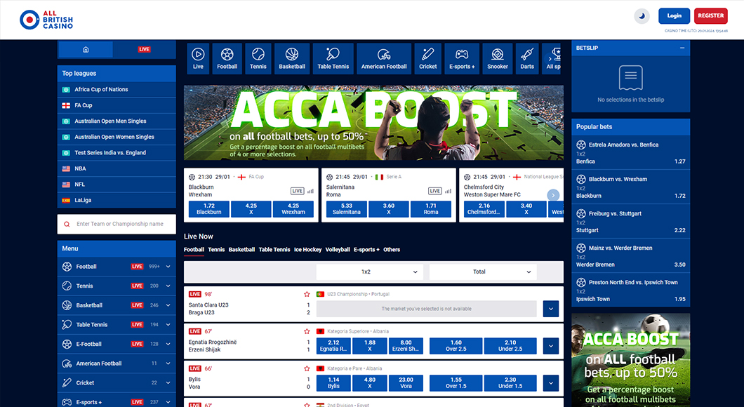  Sports betting on the All British Sports website