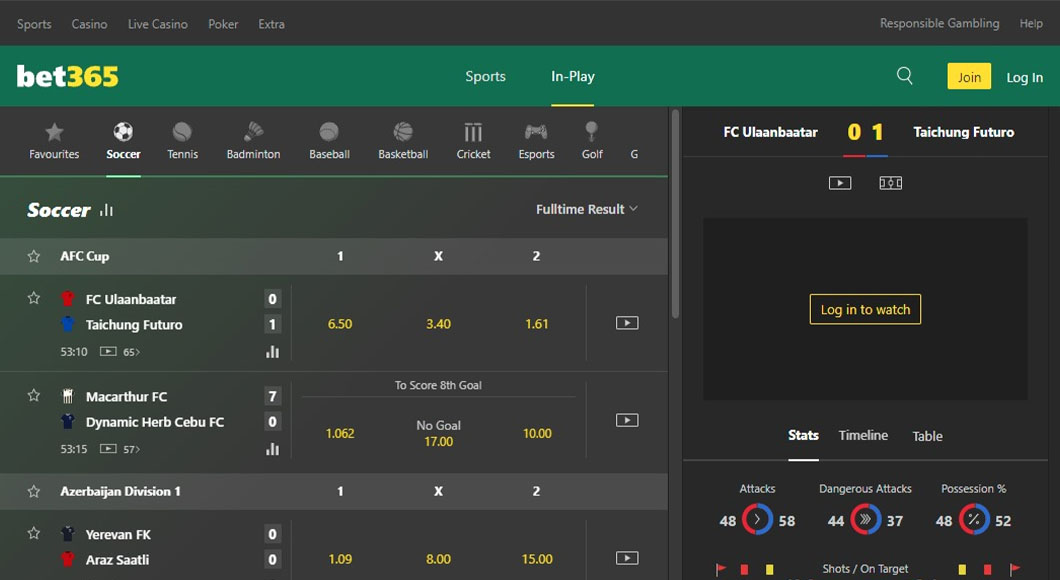  Live Betting on the bet365 website
