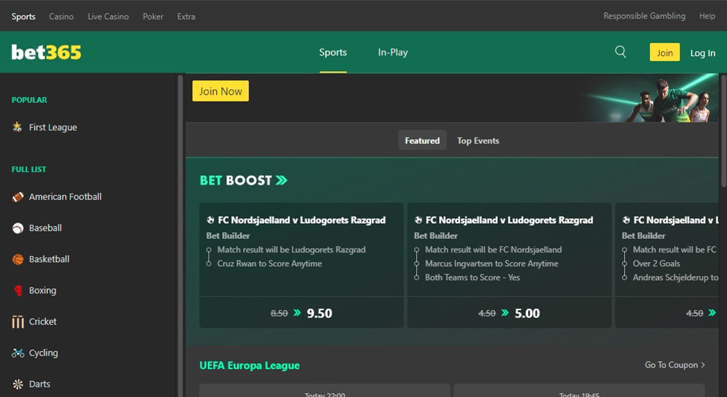  Sports betting on the bet365 website