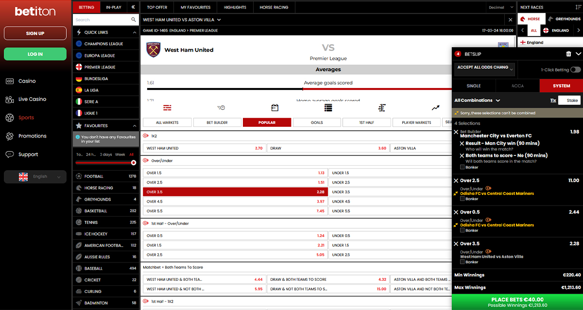 Screenshot of Betiton Bet Builder Page