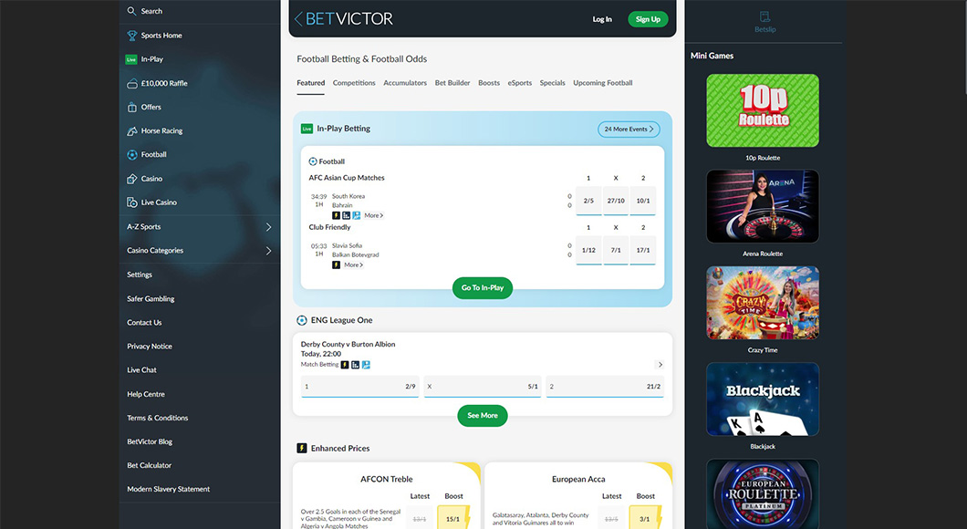  In-play Betting on the BetVictor website