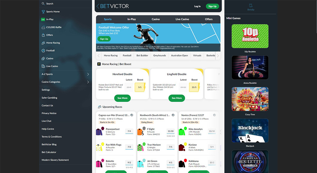  Sports betting on the BetVictor website