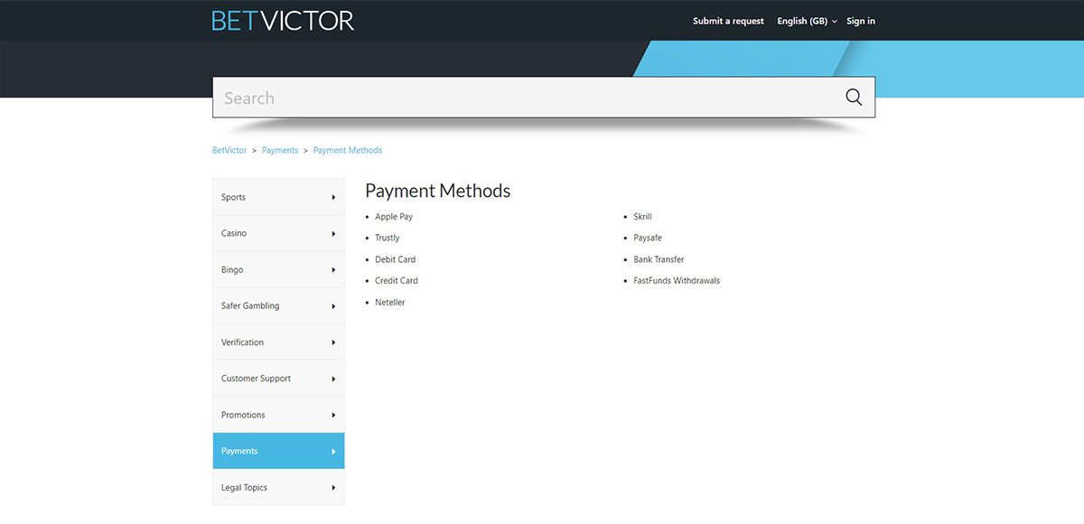 screenshot of BetVictor withdrawal page