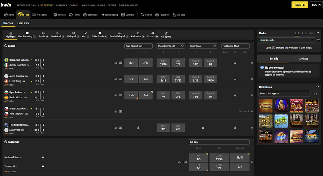In-play betting on the Bwin website