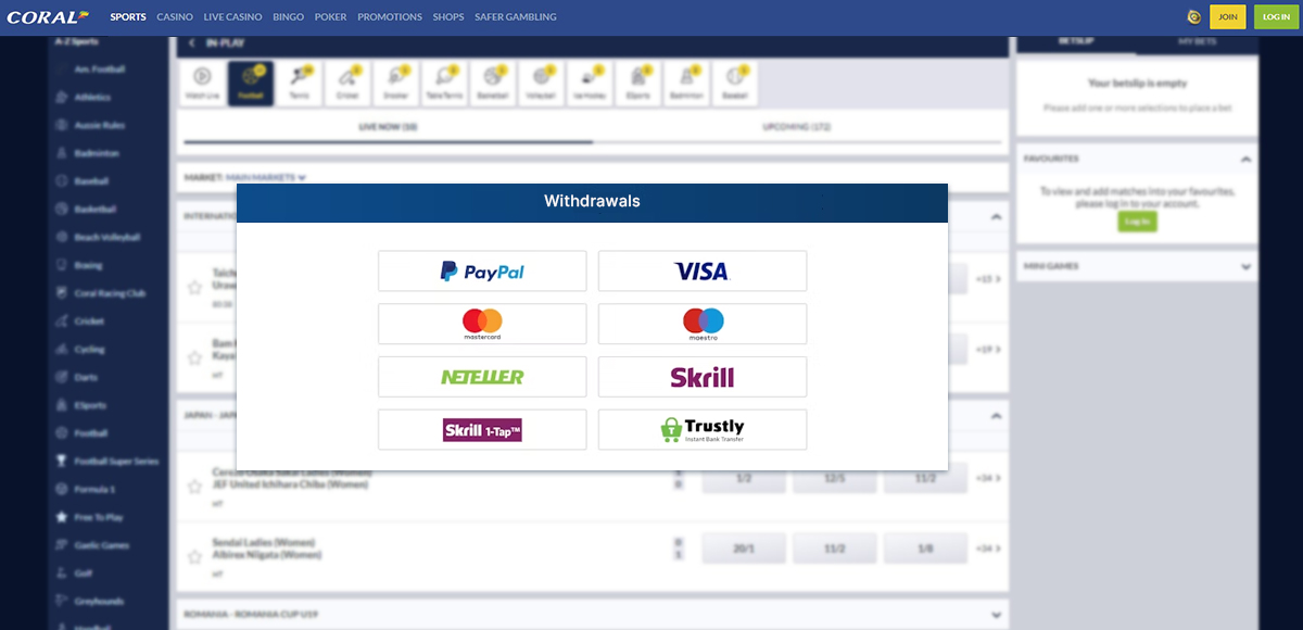 screenshot of Coral withdrawal page