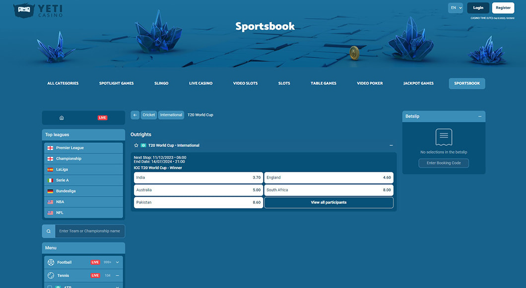  Cricket Betting on the YetiBet website.