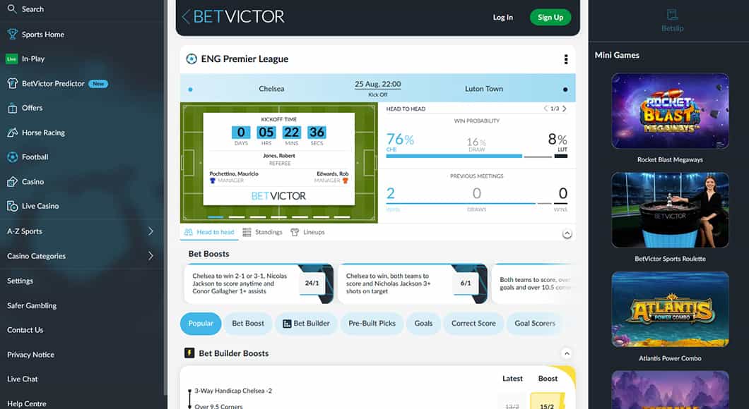Football Betting on the BetVictor website.