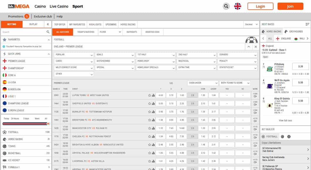 Football betting on the MrMega website.