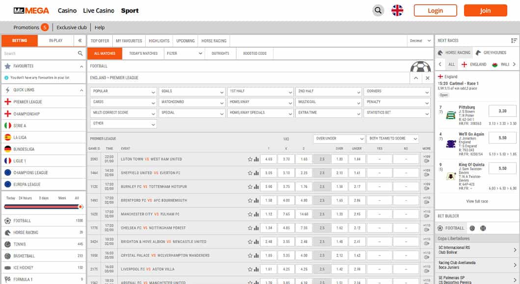 Football Betting on the MrMega website.