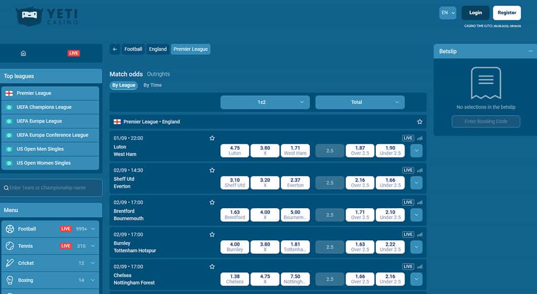 Football Betting on the YetiBet website.
