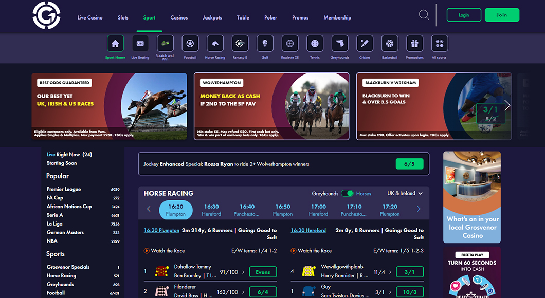  Sports betting on the Grosvenor website