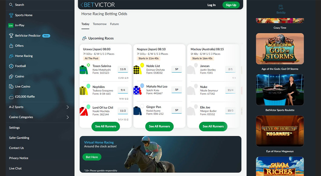 Horse Racing Betting on the BetVictor website.