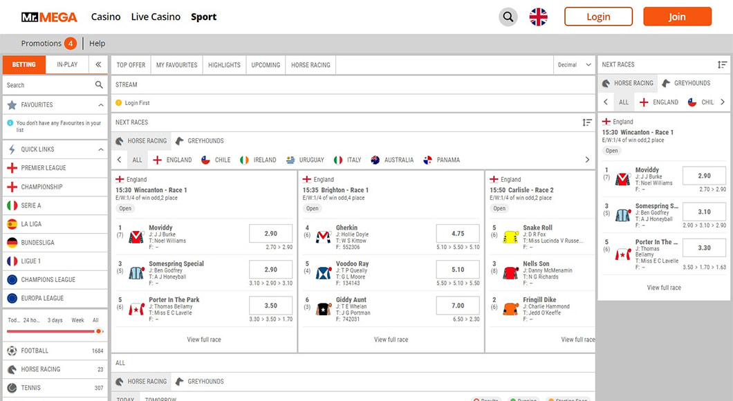 Horse Racing Betting on the MrMega website.