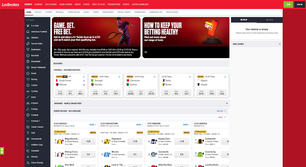  Sports betting on the Ladbrokes website