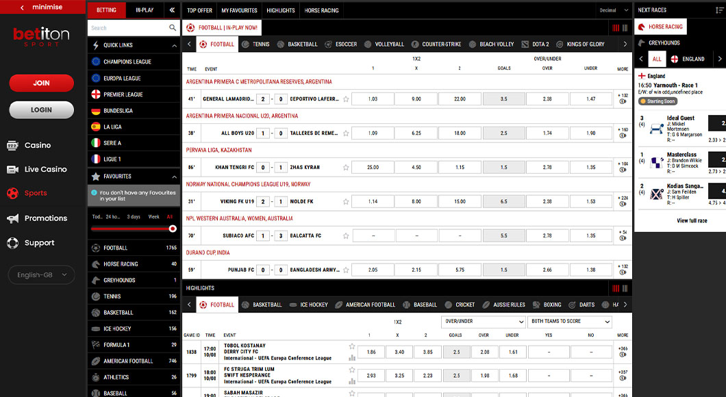 Live football betting markets from Betiton