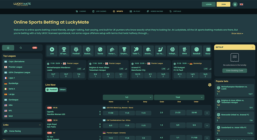Sports betting on the LuckyMate website