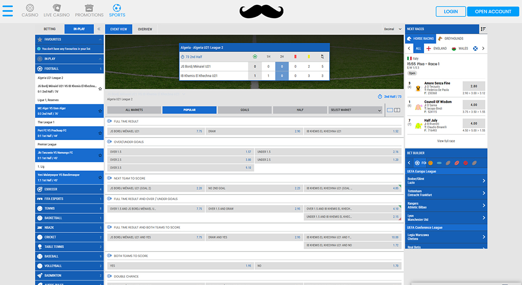 In-play betting on the mr.play website