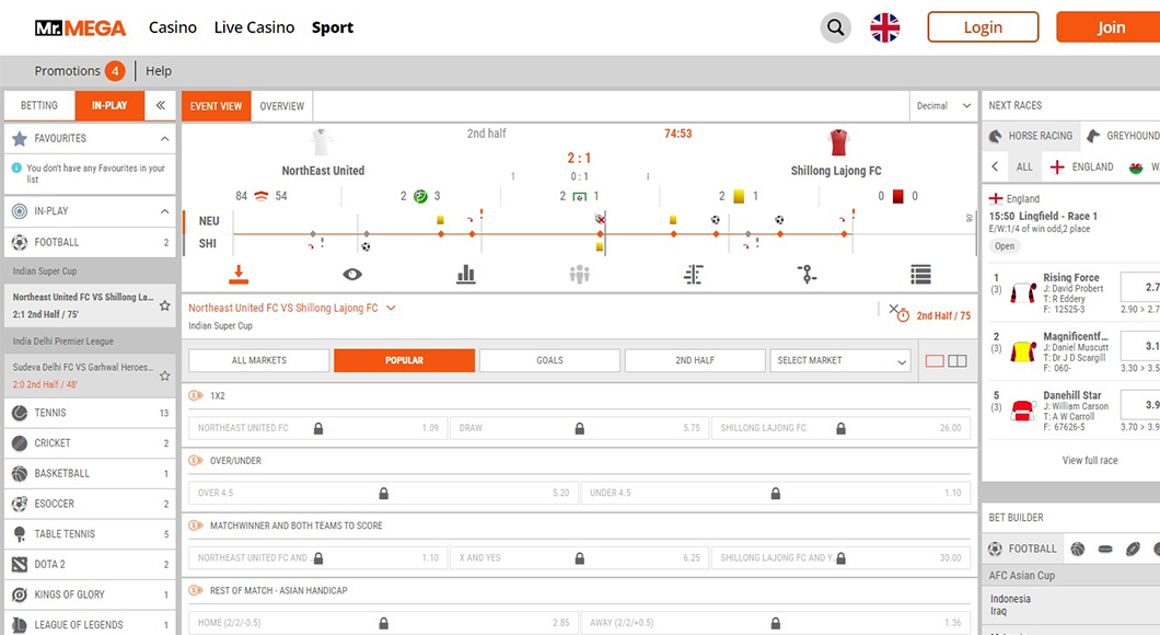  In-play Betting on the MrMega website