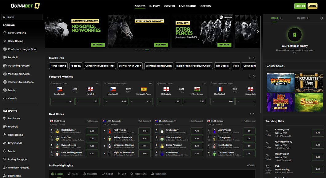 Sports betting on the QuinnBet website