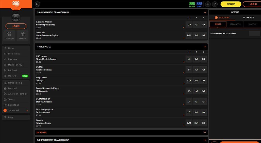  Rugby Betting on the 888sport website.