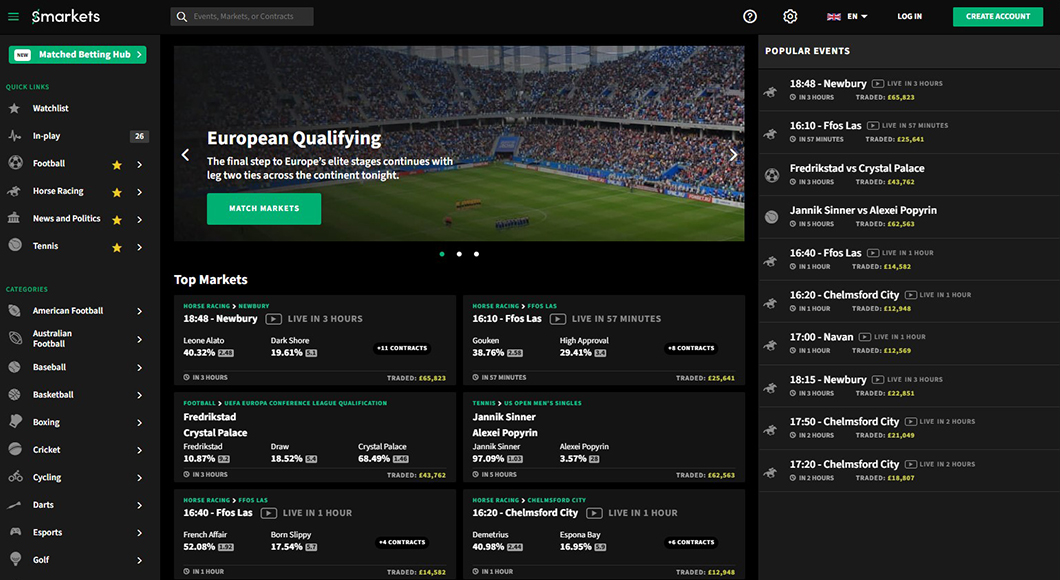 Sports betting on the Smarkets website