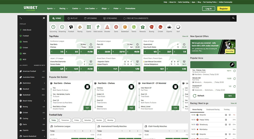Sports betting on the Unibet website