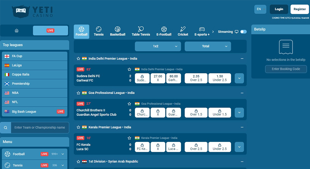 In-play Betting on the YetiBet website