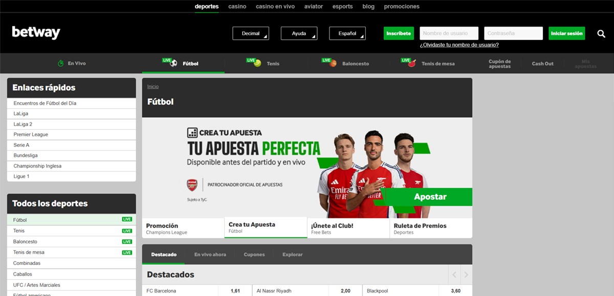 Cómo hacer apuestas a fútbol en Betway.