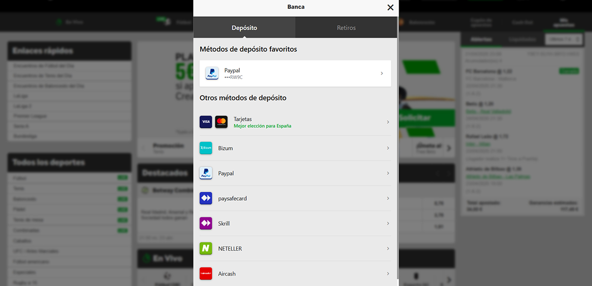 Métodos de pago para depósitos y retiros disponibles al apostar online en Betway