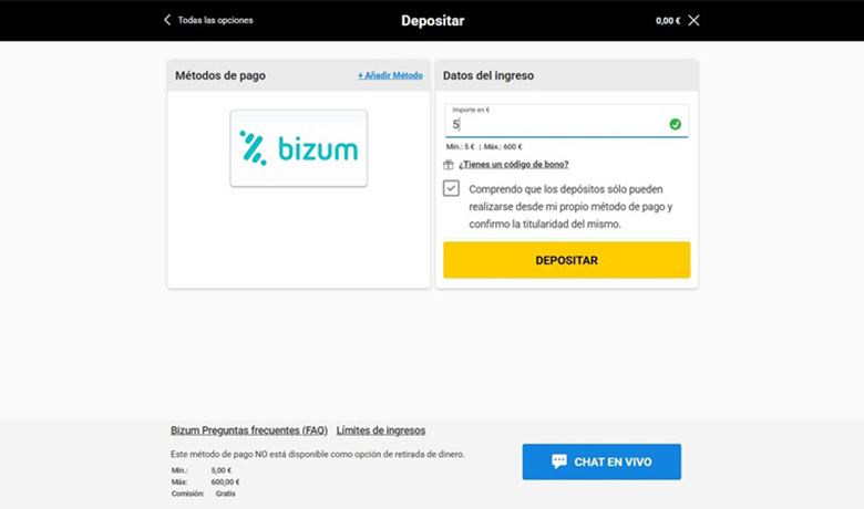 Página de apuestas deportivas con Bizum para depositar.