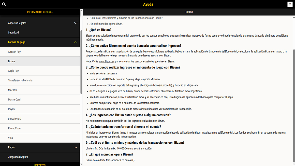 Página de apuestas bwin mostrando las apuestas deportivas con Bizum