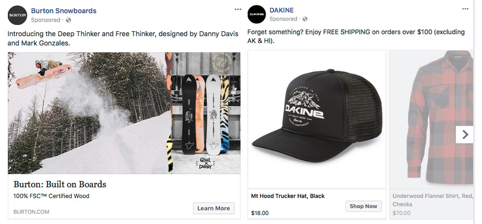 Nicht lange fackeln – Produktwerbung von Burton und Dakine auf Facebook Nicht lange fackeln – Produktwerbung von Burton und Dakine auf Facebook