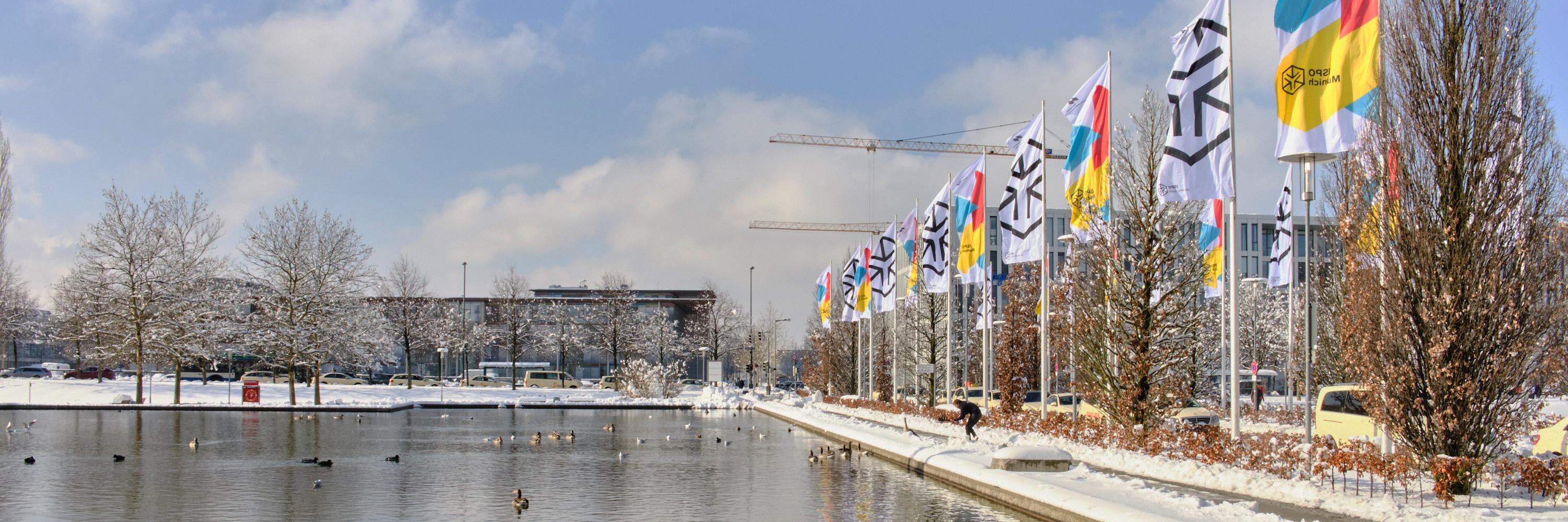 Fair lake with ISPO Munich flags Fair lake with ISPO Munich flags