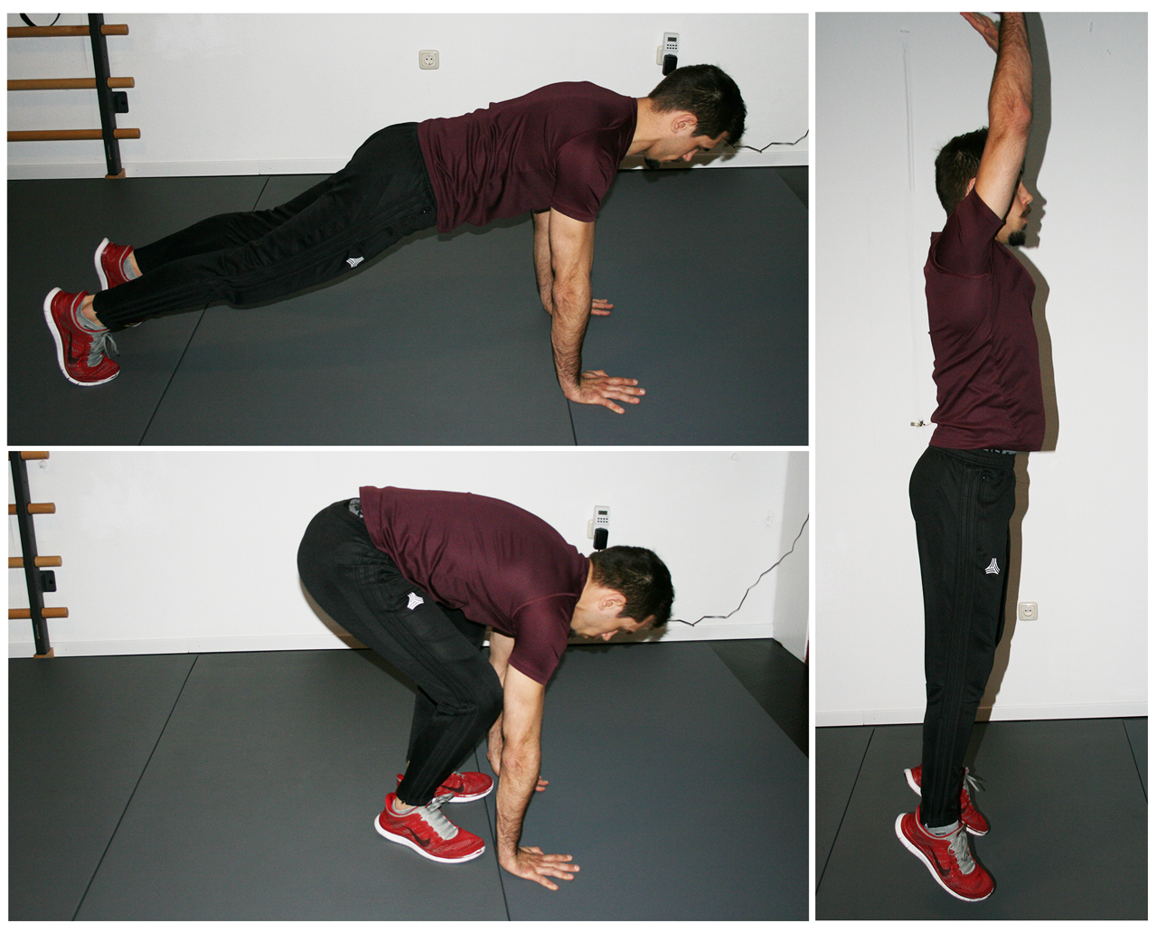 Burpee HIIT Übung Sportler führt einen Burpee vor