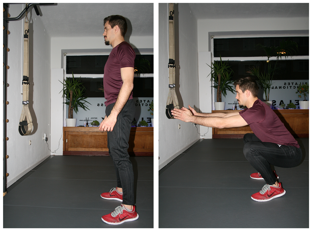 Squat Trainer zeigt die Ausführung eines Standart Squats