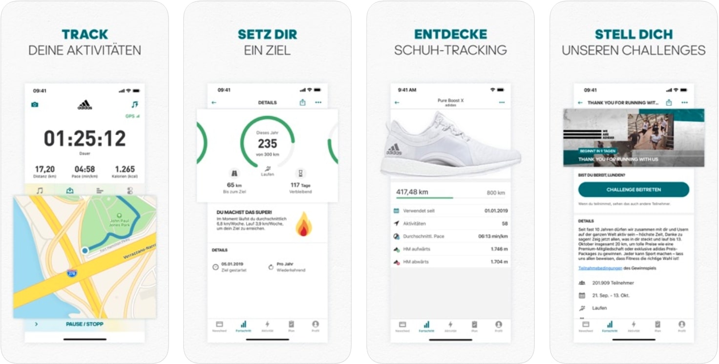 Adidas Runtastic Screenshots aus der Adidas Runtastic Lauf App