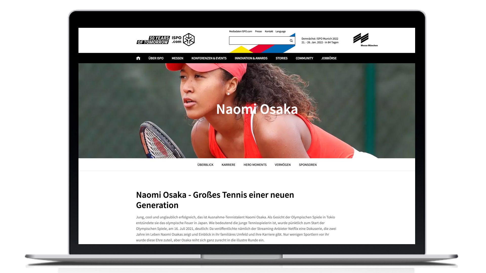 The hero page of Naomi Osaka on ISPO.com The hero page of Naomi Osaka on ISPO.com