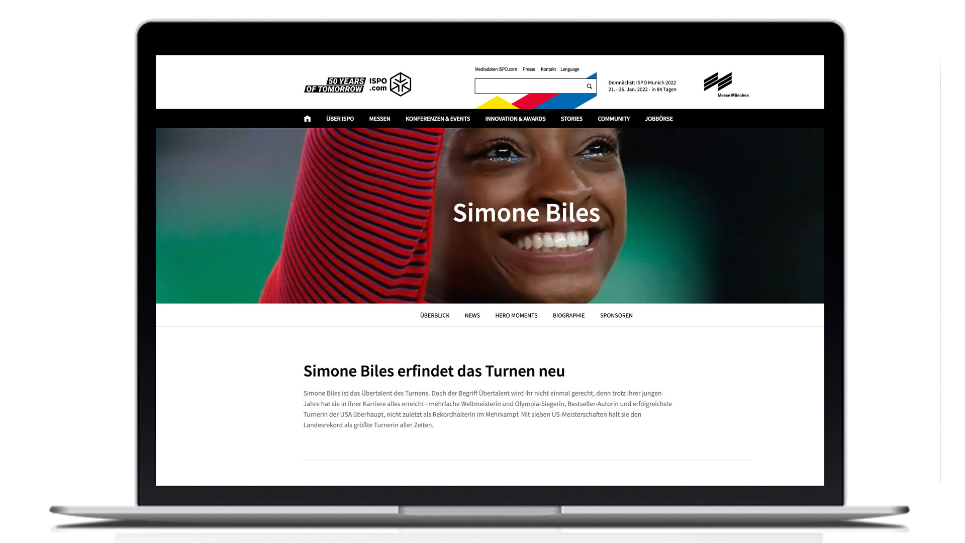 The hero page of Simone Biles on ISPO.com The hero page of Simone Biles on ISPO.com