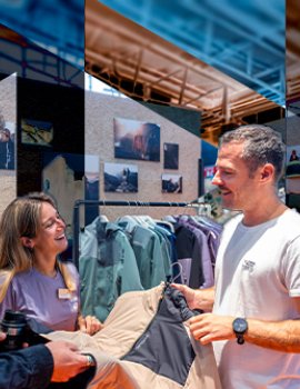 Zwei Personen im Verkaufsgespräch auf einem Stand der ISPO Munich