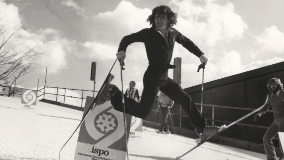 In 1972 there was a ski slope in front of one of the halls. 1972: A man on skis makes stunts.